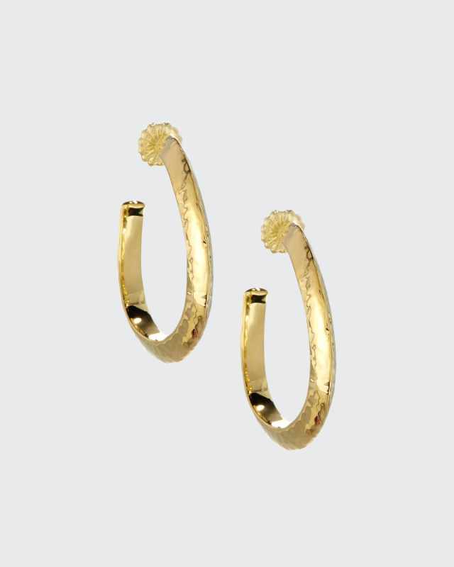 Hammered Knife Edge Wavy Hoop Earrings in 18K Gold